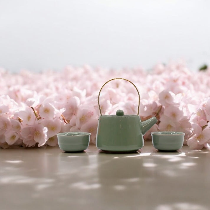 Herbal Jade Teapot Set - Pot & Two Cups