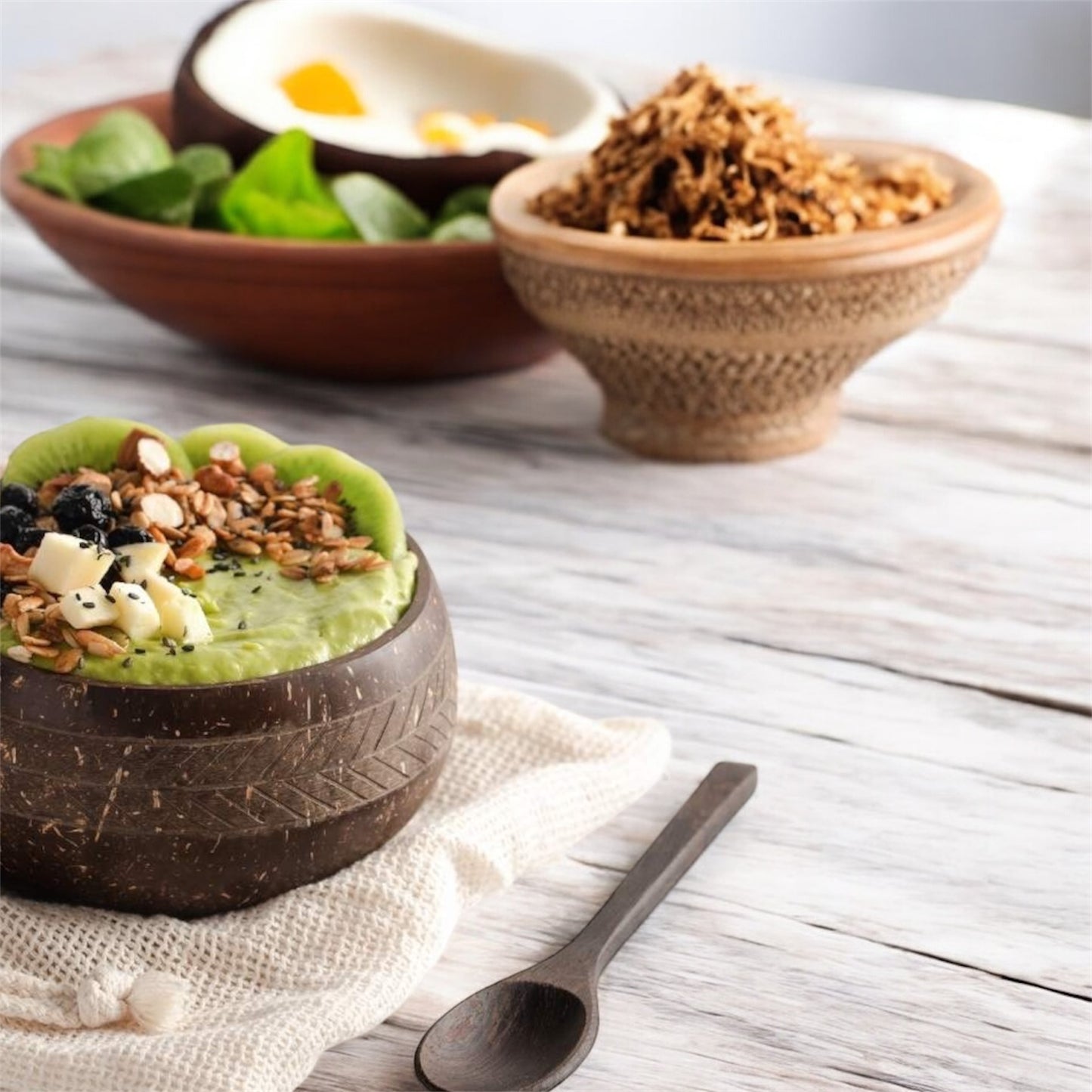 Coconut Bowls - Eco Coconut Shell Bowl Set (Two Bowls) - Geometric